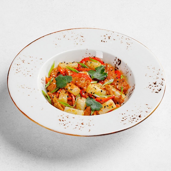 Токпокки с растительным мясом в соусе терияки