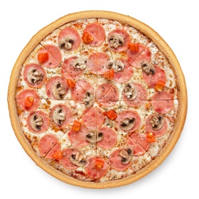 Пицца Ветчина и грибы большая - бесплатная доставка на дом